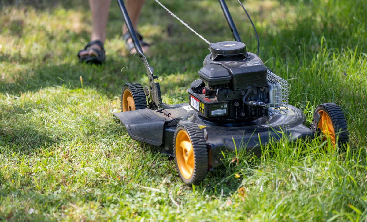 mowing the grass