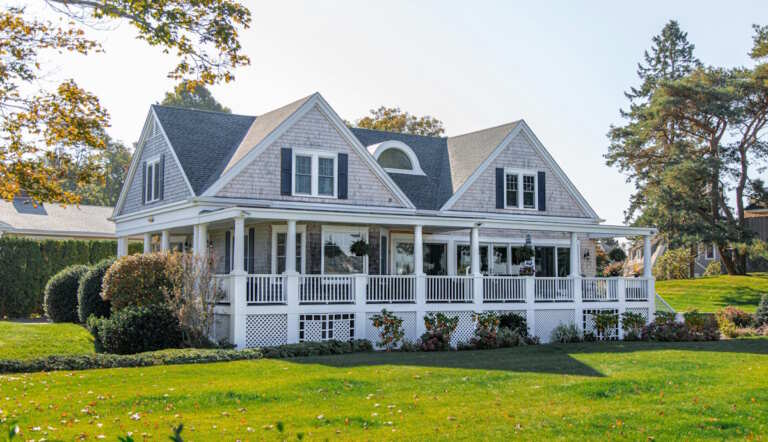 house with cut grass